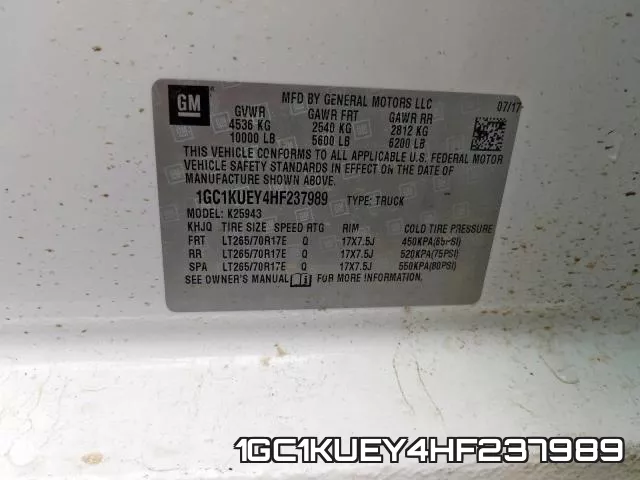1GC1KUEY4HF237989 фото 2