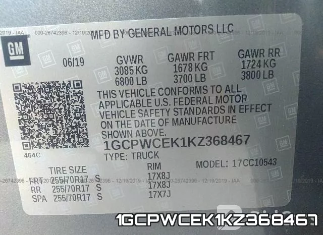 1GCPWCEK1KZ368467 фото 9