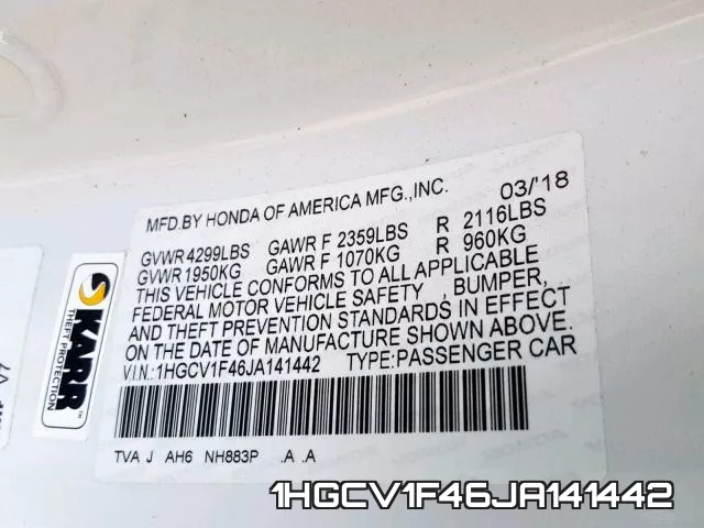 1HGCV1F46JA141442 фото 2