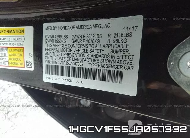 1HGCV1F55JA057332 фото 9