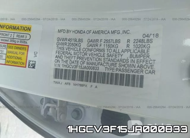 1HGCV3F15JA000833 фото 9
