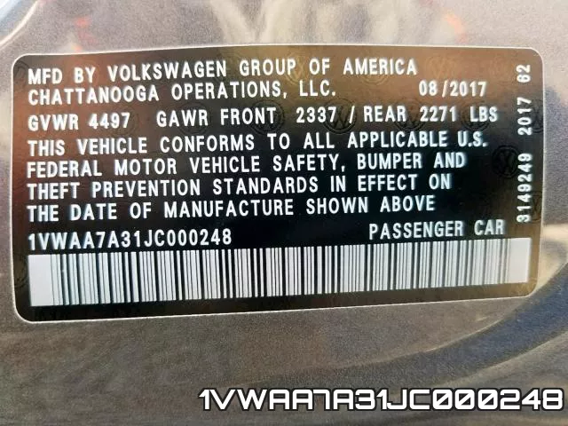1VWAA7A31JC000248 фото 2
