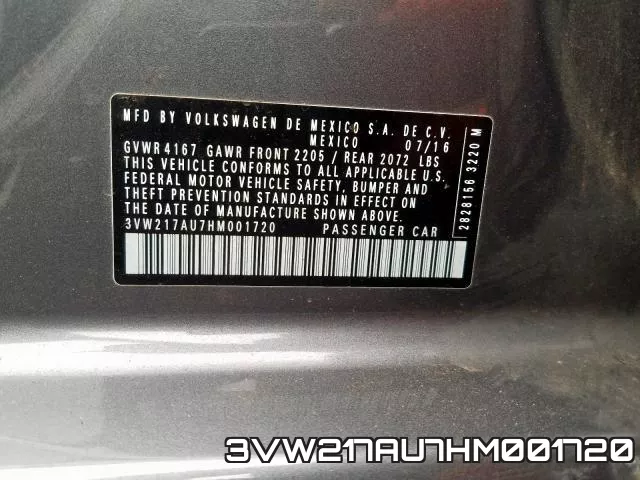3VW217AU7HM001720 фото 2