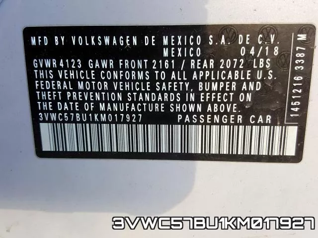 3VWC57BU1KM017927 фото 2