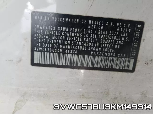 3VWC57BU3KM149314 фото 2