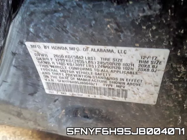 5FNYF6H95JB004071 фото 2