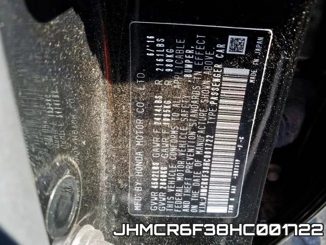 JHMCR6F38HC001722 фото 2