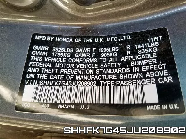 SHHFK7G45JU208902 фото 2