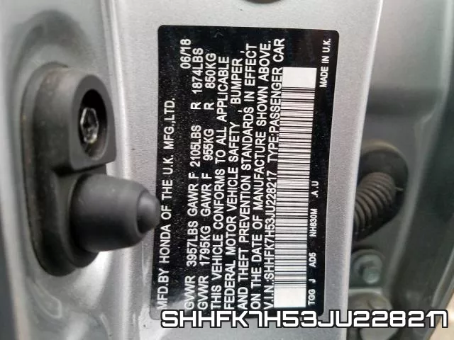 SHHFK7H53JU228217 фото 2