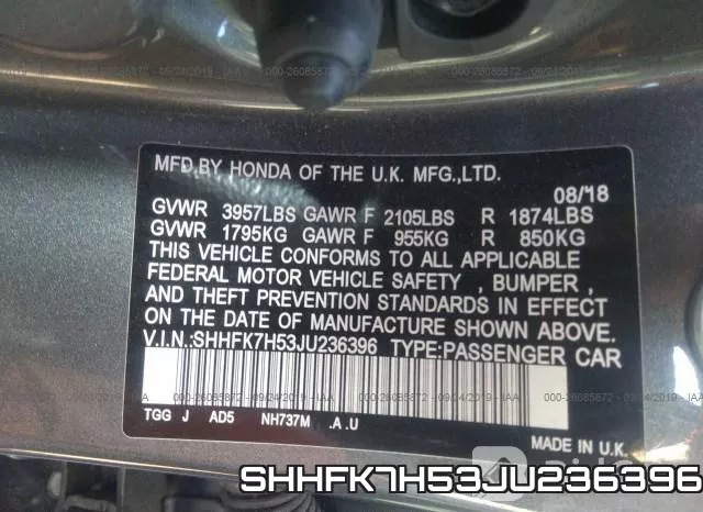 SHHFK7H53JU236396 фото 10
