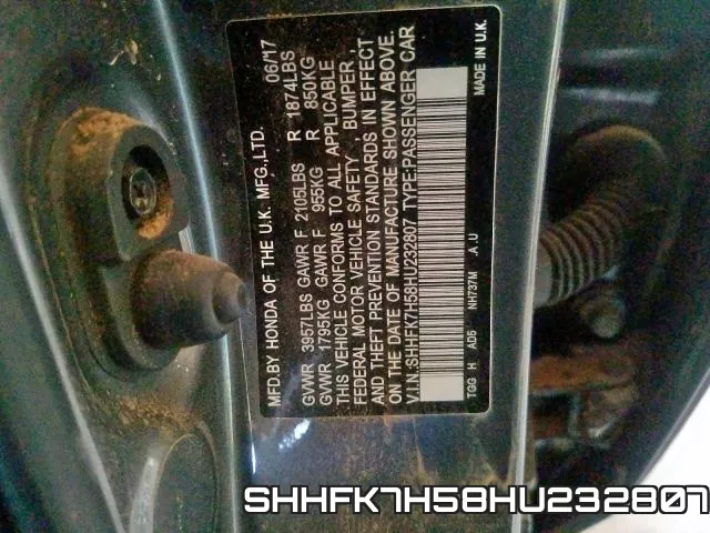 SHHFK7H58HU232807 фото 2