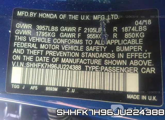 SHHFK7H96JU224388 фото 9