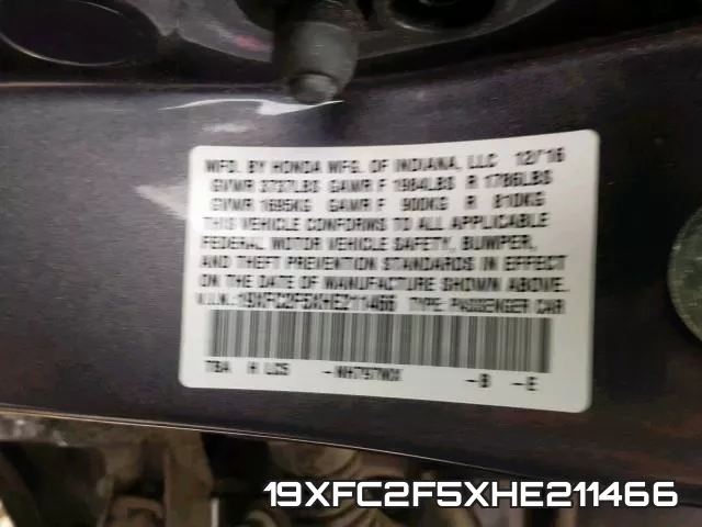 19XFC2F5XHE211466 фото 2