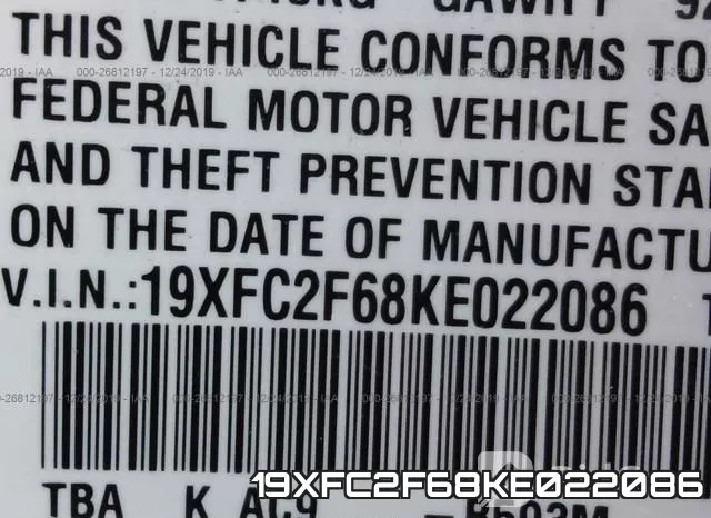 19XFC2F68KE022086 фото 8