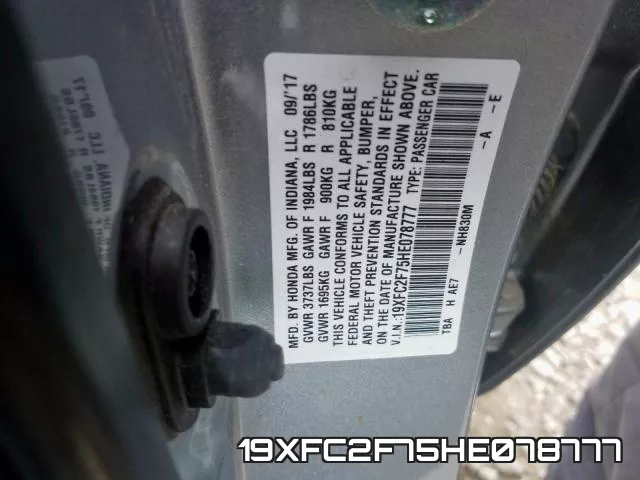 19XFC2F75HE078777 фото 2