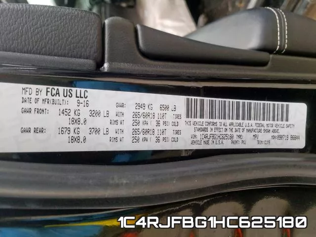 1C4RJFBG1HC625180 фото 2