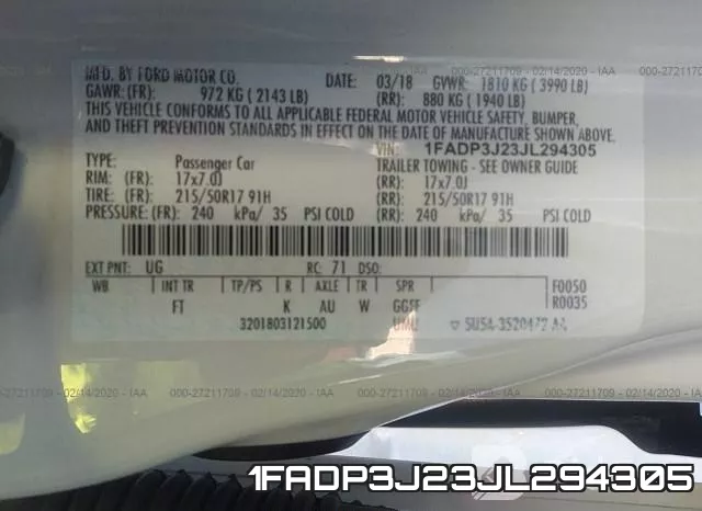 1FADP3J23JL294305 фото 7