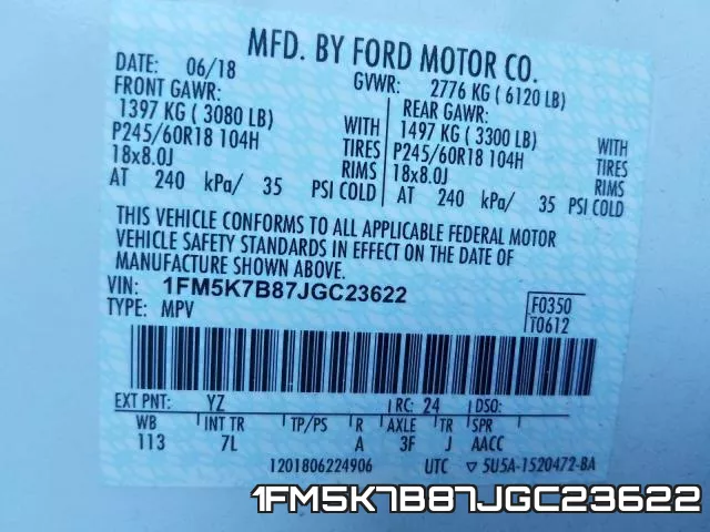1FM5K7B87JGC23622 фото 2