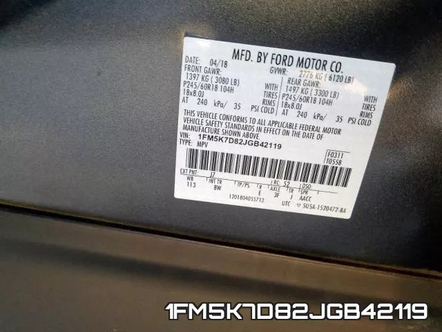 1FM5K7D82JGB42119 фото 2