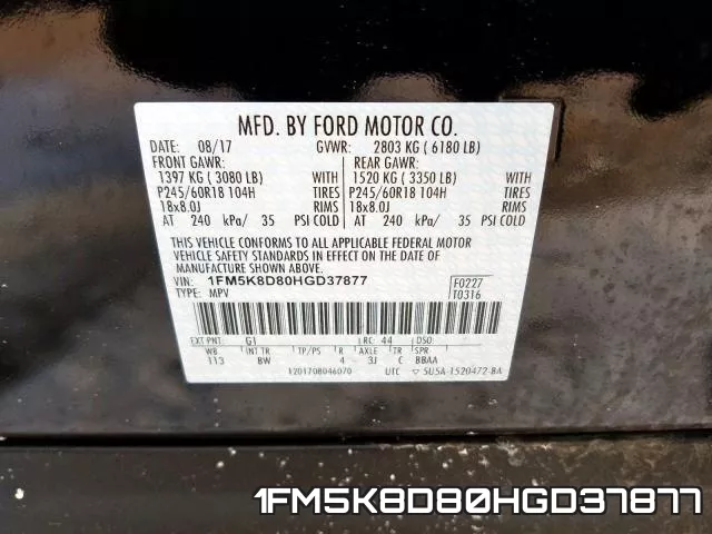 1FM5K8D80HGD37877 фото 2