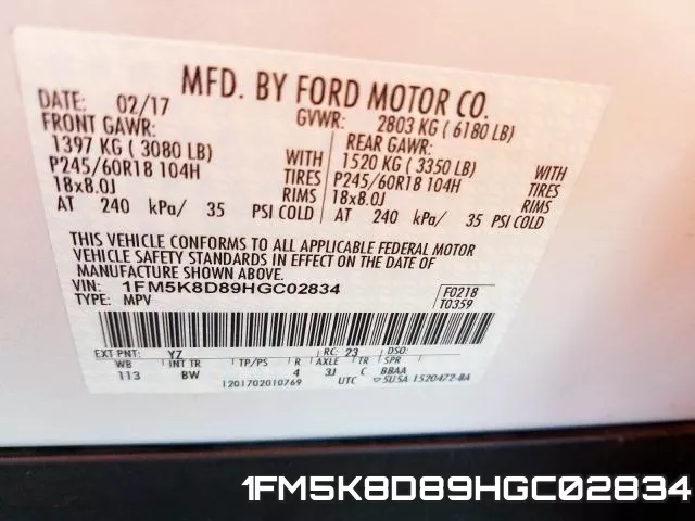 1FM5K8D89HGC02834 фото 2