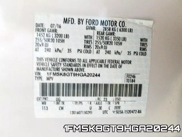1FM5K8GT9HGA20244 фото 2