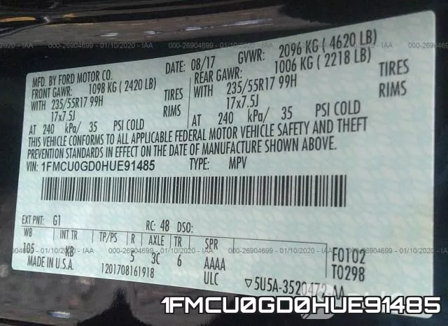 1FMCU0GD0HUE91485 фото 8