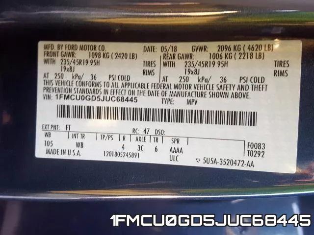 1FMCU0GD5JUC68445 фото 2