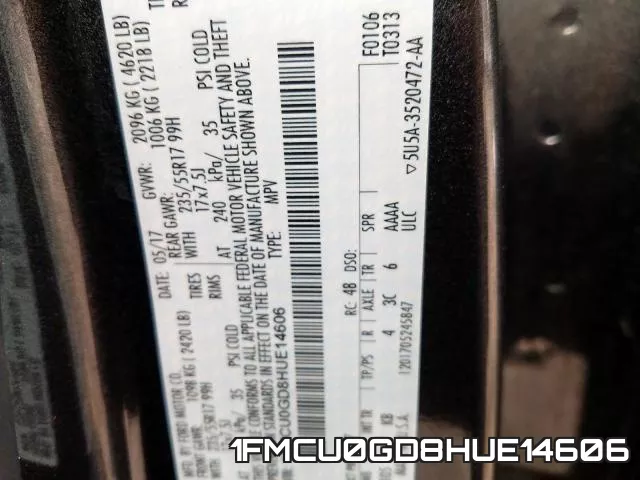 1FMCU0GD8HUE14606 фото 2