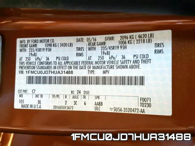 1FMCU0JD7HUA31488 фото 2