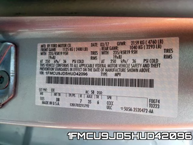 1FMCU9JD5HUD42096 фото 2