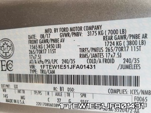 1FTEW1E51JFA01431 фото 2