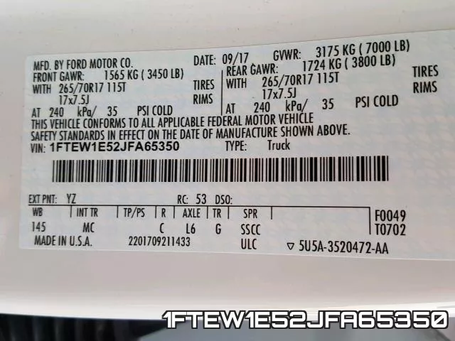 1FTEW1E52JFA65350 фото 2