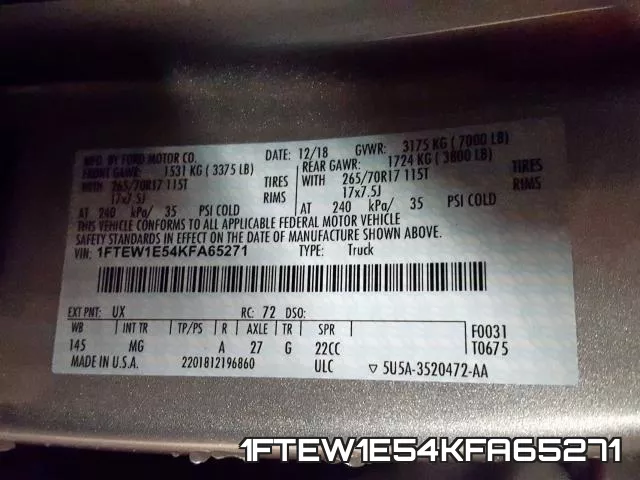 1FTEW1E54KFA65271 фото 2