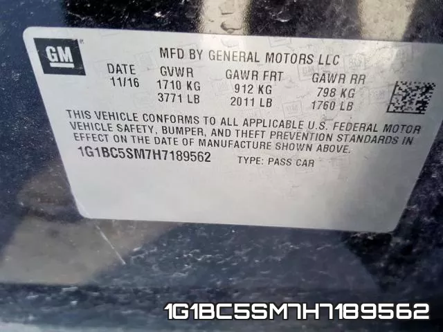 1G1BC5SM7H7189562 фото 2