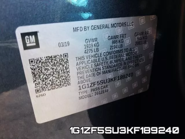 1G1ZF5SU3KF189240 фото 2