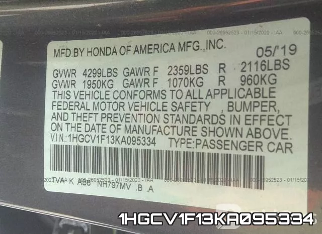 1HGCV1F13KA095334 фото 7