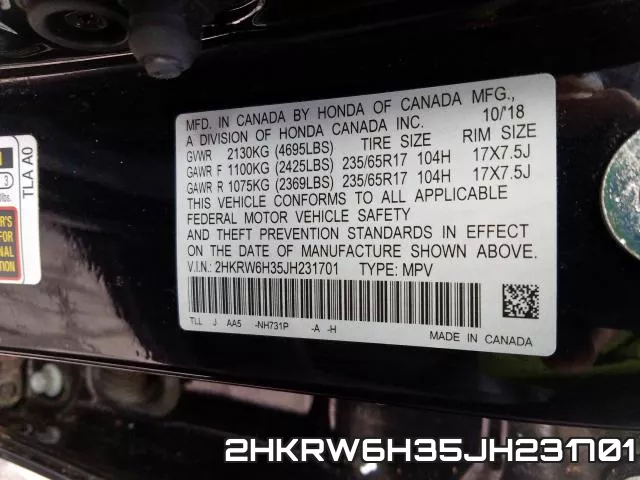 2HKRW6H35JH231701 фото 2