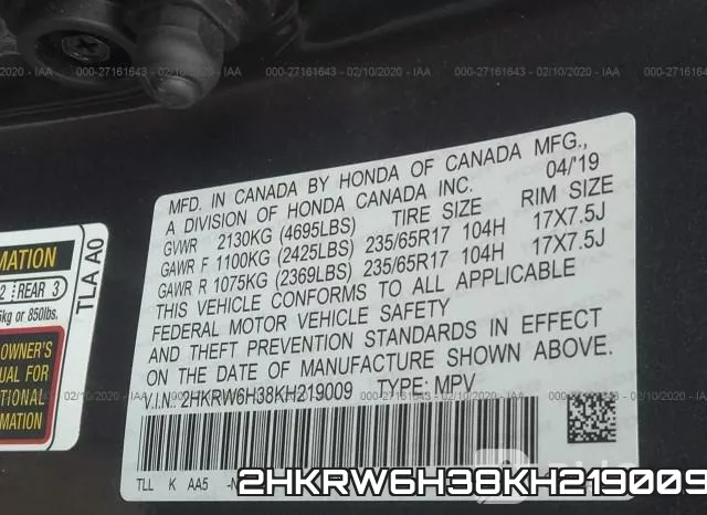 2HKRW6H38KH219009 фото 7