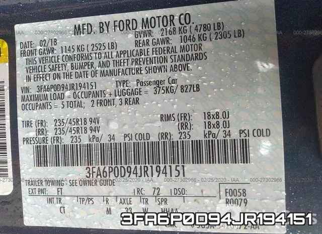 3FA6P0D94JR194151 фото 8