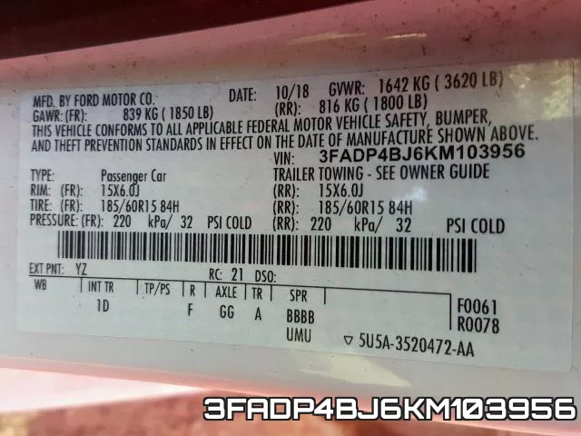 3FADP4BJ6KM103956 фото 2