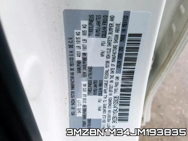 3MZBN1M34JM193835 фото 2