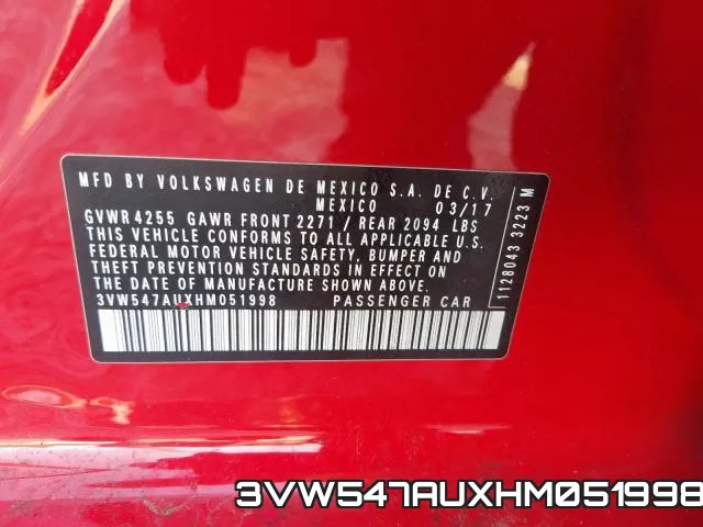 3VW547AUXHM051998 фото 2