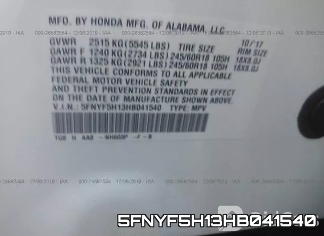 5FNYF5H13HB041540 фото 8