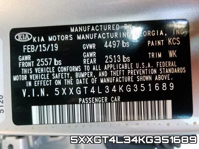 5XXGT4L34KG351689 фото 2