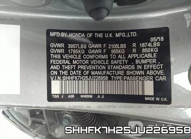 SHHFK7H25JU226958 фото 6