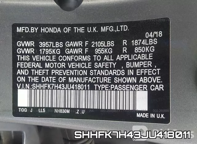 SHHFK7H43JU418011 фото 9