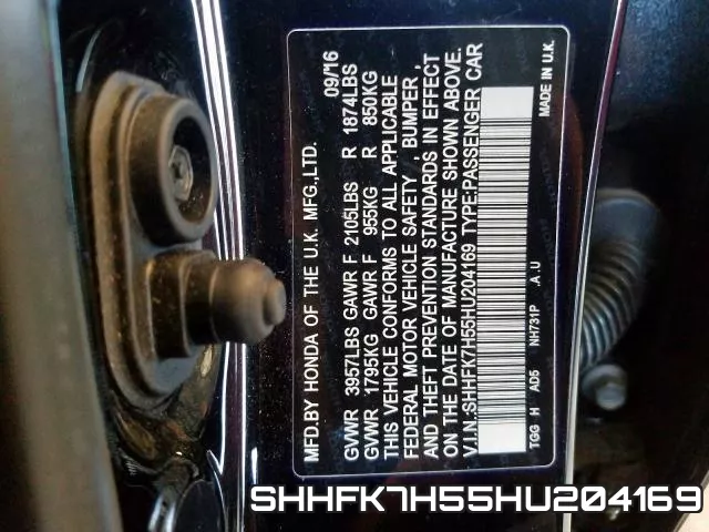 SHHFK7H55HU204169 фото 2