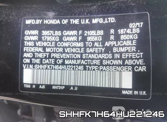 SHHFK7H64HU221246 фото 10