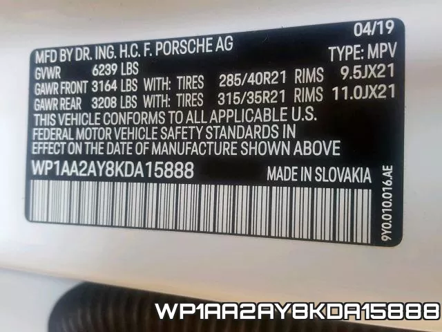 WP1AA2AY8KDA15888 фото 2